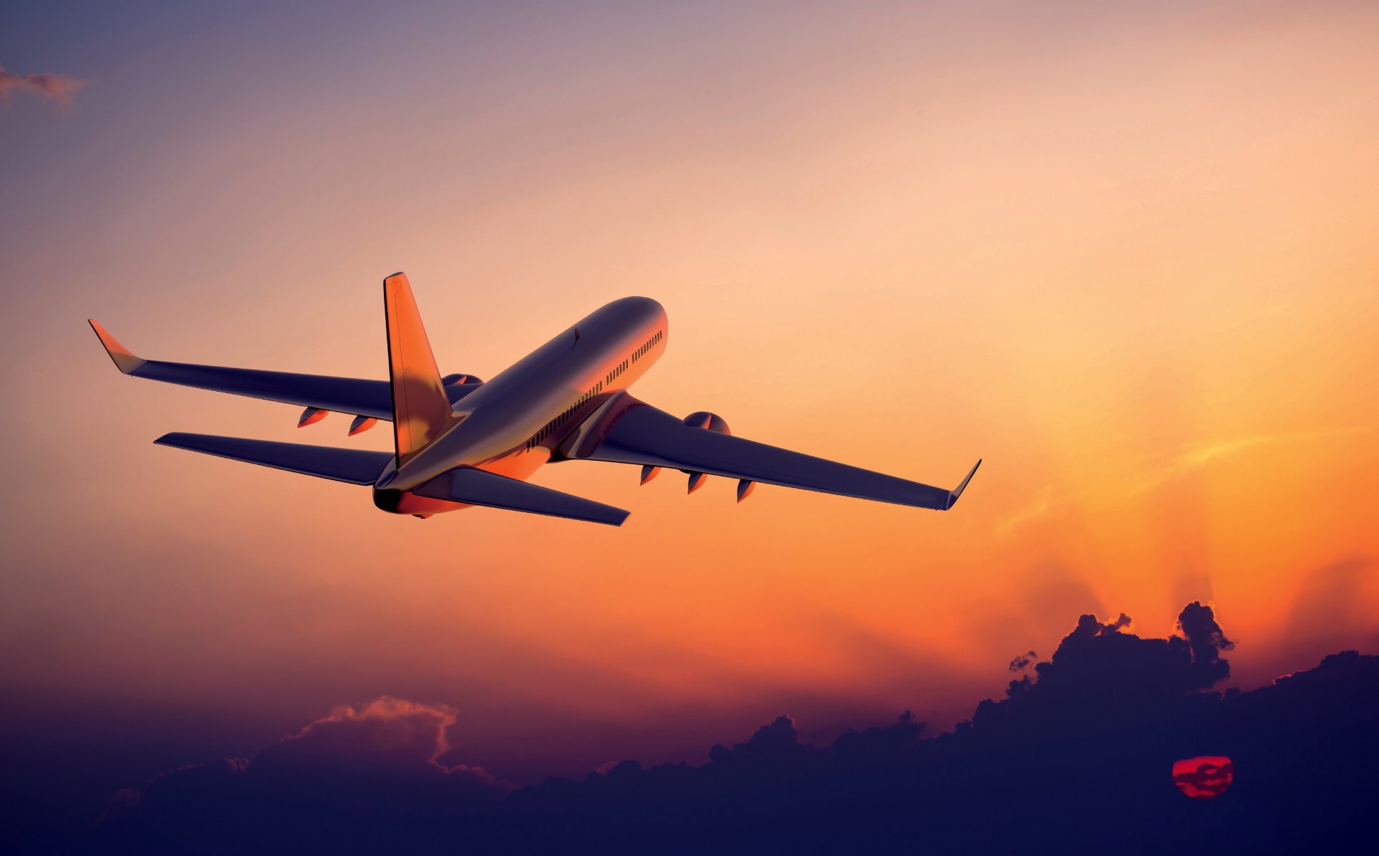 samolet nebo v vozduxe zakat letit avialajner
